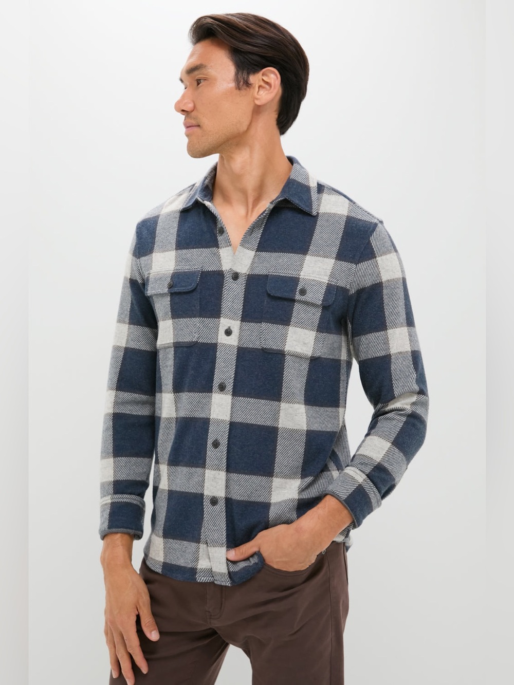 Faherty Navy Cloud Plaid Legend Sweater Shirt